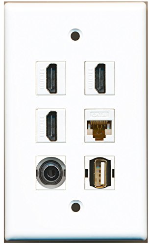 RiteAV - 3 HDMI 1 Port USB A-A 1 Port 3.5mm 1 Port Cat6 Ethernet White Wall Plate