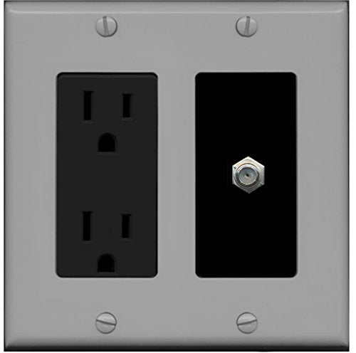 RiteAV - 15 Amp Power Outlet and 1 Port Coax Cable TV- F-Type Decorative Type Wall Plate - Gray/Black