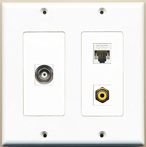 RiteAV - 1 Port RCA Yellow 1 Port BNC 1 Port Cat5e Ethernet White - 2 Gang Wall Plate