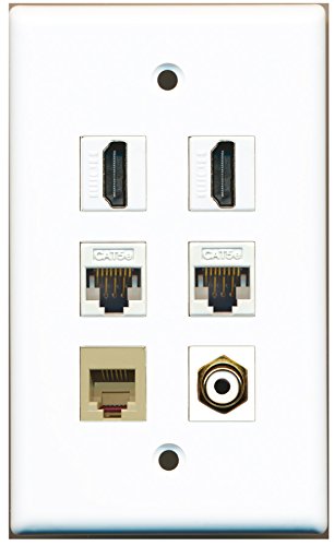 RiteAV - 2 HDMI 1 Port RCA White 1 Port Phone RJ11 RJ12 Beige 2 Port Cat5e Ethernet White Wall Plate