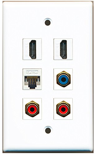 RiteAV - 2 HDMI 2 Port RCA Red 1 Port RCA Blue 1 Port Cat5e Ethernet White Wall Plate