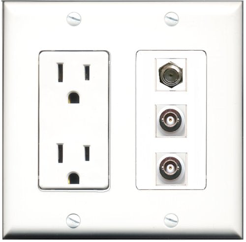 RiteAV - 15 Amp Power Outlet 1 Port Coax 2 Port BNC Decorative Wall Plate