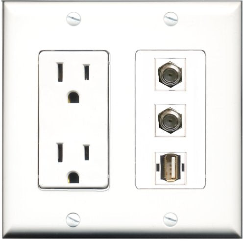 RiteAV - 15 Amp Power Outlet 2 Port Coax 1 Port USB A-A Decorative Wall Plate