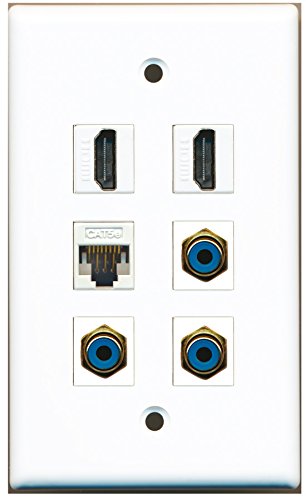 RiteAV - 2 HDMI 3 Port RCA Blue 1 Port Cat5e Ethernet White Wall Plate