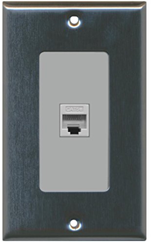 RiteAV - New Single Port Decorative Network Wall Plate - (Tooless) F/F - Stainless Steel/Gray