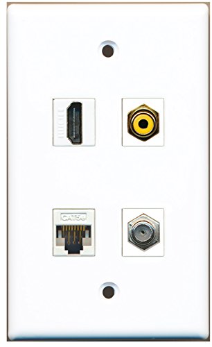 RiteAV - 1 Port HDMI 1 Port RCA Yellow 1 Port Coax Cable TV- F-Type 1 Port Cat5e Ethernet White Wall Plate