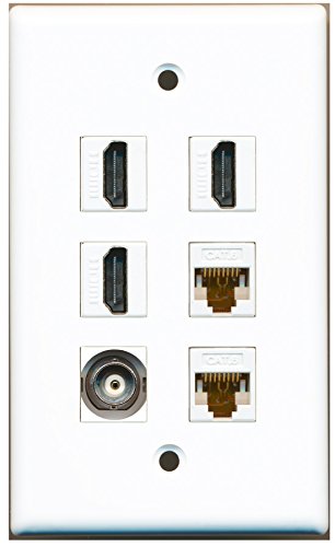 RiteAV - 3 HDMI 1 Port BNC 2 Port Cat6 Ethernet White Wall Plate