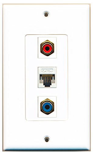 RiteAV - 1 Port RCA Red and 1 Port RCA Blue and 1 Port Cat5e Ethernet White Decorative Wall Plate