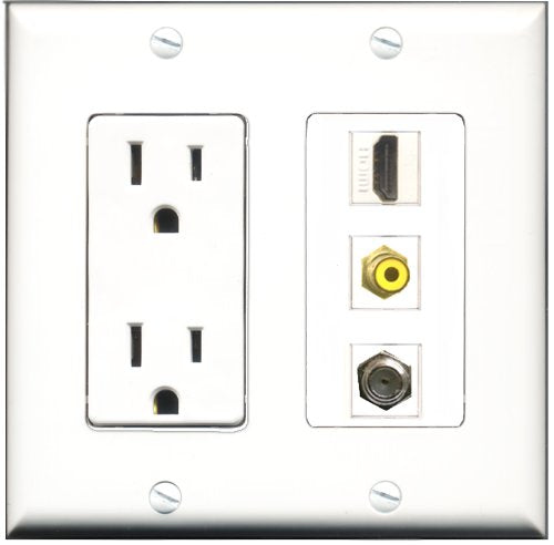 RiteAV - 15 Amp Power Outlet 1 Port HDMI 1 Port RCA Yellow 1 Port Coax Decorative Wall Plate