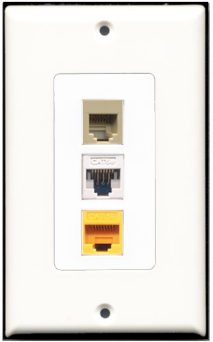 RiteAV - 1 Port Phone RJ11 RJ12 Beige 1 Cat5e Ethernet White 1 Cat5e Ethernet Yellow Wall Plate Decorative