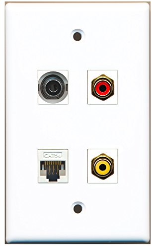 RiteAV - 1 Port RCA Red 1 Port RCA Yellow 1 Port 3.5mm 1 Port Cat5e Ethernet White Wall Plate