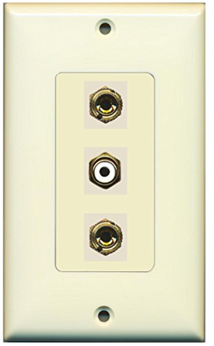 RiteAV - 1 Port RCA White 2 Port Banana Speaker Decorative Wall Plate - Light Almond