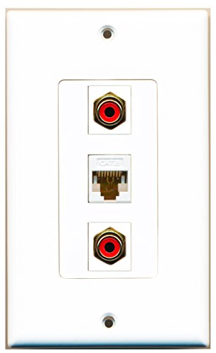 RiteAV - 2 Port RCA Red and 1 Port Cat6 Ethernet White Decorative Wall Plate Decorative