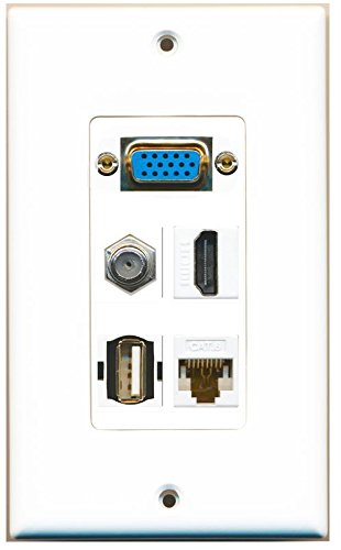 RiteAV SVGA HDMI Coax Cat6 White USB A-A Wall Plate 1 Gang White