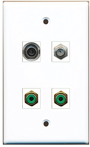 RiteAV - 2 Port RCA Green 1 Port Coax Cable TV- F-Type 1 Port 3.5mm Wall Plate