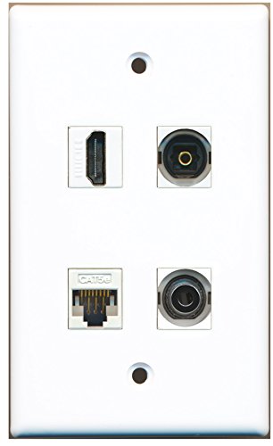 RiteAV - 1 Port HDMI 1 Port Toslink 1 Port 3.5mm 1 Port Cat5e Ethernet White Wall Plate