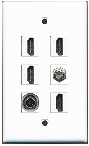 RiteAV - 4 HDMI 1 Port Coax Cable TV- F-Type 1 Port 3.5mm Wall Plate
