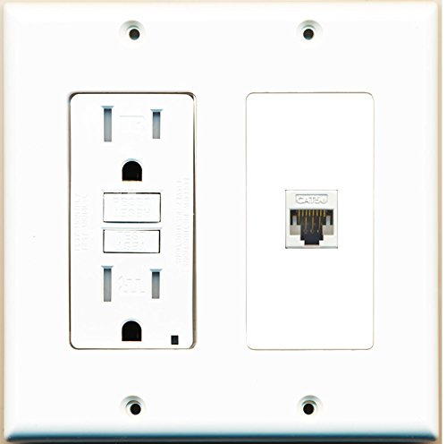 RiteAV (2 Gang Decorative) 15A GFCI Outlet Cat5e White Wall Plate White