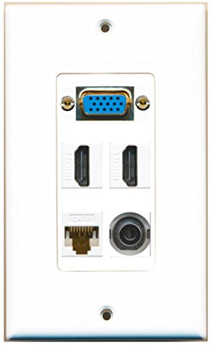 RiteAV (1 Gang Decorative) Svga 2 HDMI Cat6 White 3.5mm Wall Plate White