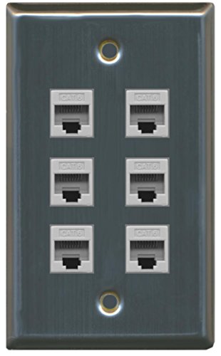 RiteAV - 6 Port Cat6 Female-Female Wall Plate - Stainless Steel