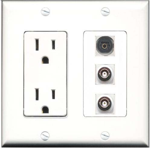 RiteAV - 15 Amp Power Outlet 1 Port Toslink 2 Port BNC Decorative Wall Plate