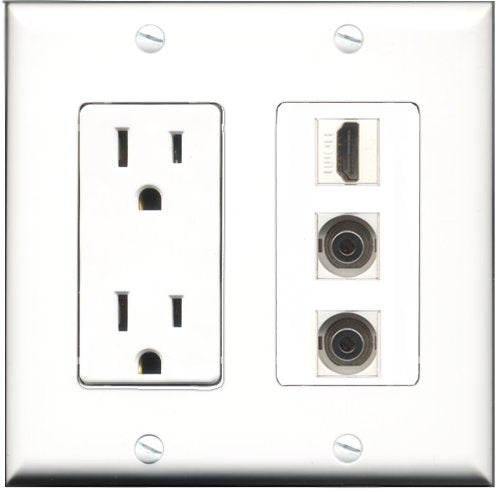 RiteAV - 15 Amp Power Outlet 1 Port HDMI 2 Port 3.5mm Decorative Wall Plate