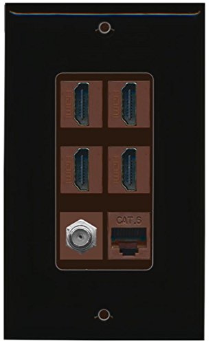 RiteAV - 4 Port HDMI 1 Coax Cable TV- F-Type 1 Cat6 Ethernet Wall Plate Decorative - Black/Brown