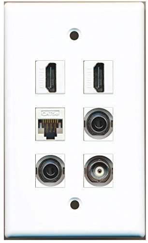 RiteAV - 2 HDMI 2 Port 3.5mm 1 Port BNC 1 Port Cat5e Ethernet White Wall Plate