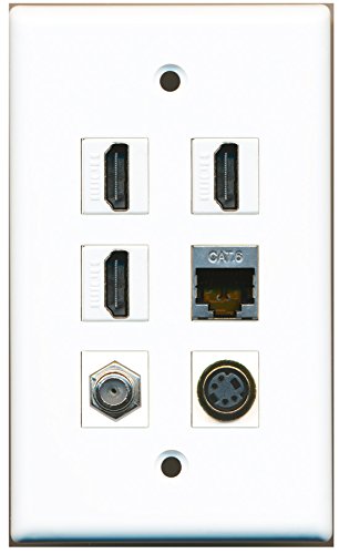 RiteAV - 3 HDMI 1 Port Coax Cable TV- F-Type 1 Port S-Video 1 Port Shielded Cat6 Ethernet Wall Plate