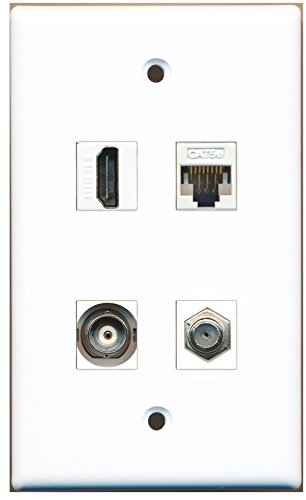 RiteAV - 1 Port HDMI 1 Port Coax Cable TV- F-Type 1 Port BNC 1 Port Cat5e Ethernet White Wall Plate