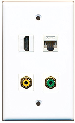 RiteAV - 1 Port HDMI 1 Port RCA Yellow 1 Port RCA Green 1 Port Cat5e Ethernet White Wall Plate