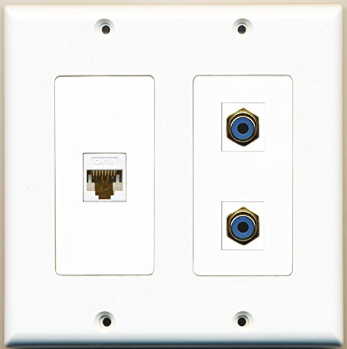RiteAV - Piastra A Muro 1 Porta Telefono Beige + 1 Porta Cat6 Ethernet Blu - Colore Grigio - 5