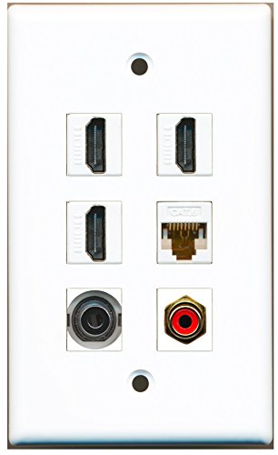 RiteAV - 3 HDMI 1 Port RCA Red 1 Port 3.5mm 1 Port Cat6 Ethernet White Wall Plate