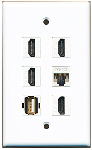 RiteAV - 4 HDMI 1 Port USB A-A 1 Port Cat5e Ethernet White Wall Plate
