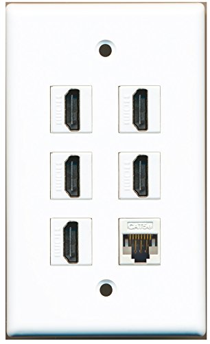 RiteAV - 5 x HDMI and 1 x Cat5e Ethernet Port Wall Plate White