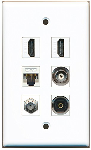 RiteAV - 2 HDMI 1 Port Coax Cable TV- F-Type 1 Port Toslink 1 Port BNC 1 Port Cat5e Ethernet White Wall Plate