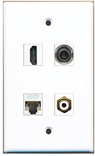 RiteAV - 1 Port HDMI 1 Port RCA White 1 Port 3.5mm 1 Port Cat5e Ethernet White Wall Plate
