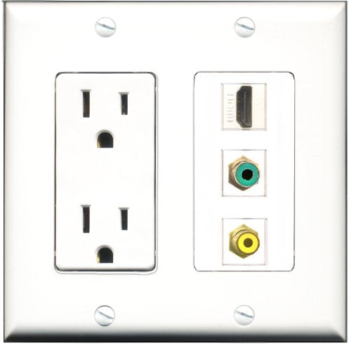 RiteAV - 15 Amp Power Outlet 1 Port HDMI 1 Port RCA Yellow 1 Port RCA Green Decorative Wall Plate