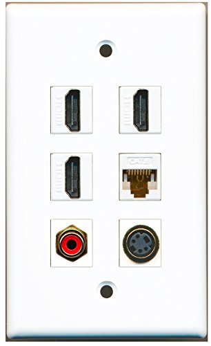 RiteAV - 3 HDMI 1 Port RCA Red 1 Port S-Video 1 Port Cat6 Ethernet White Wall Plate