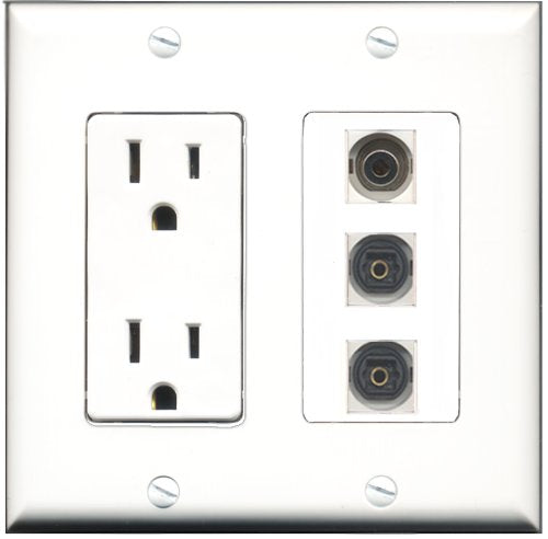 RiteAV - 15 Amp Power Outlet 2 Port Toslink 1 Port 3.5mm Decorative Wall Plate