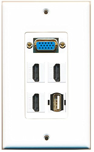 RiteAV (1 Gang Decorative) Svga 3 HDMI USB A-A Wall Plate White