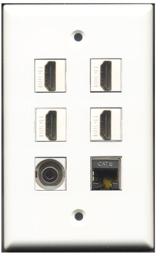 RiteAV - 4 Port HDMI 1 Shielded Cat6 Ethernet 1 3.5mm Wall Plate