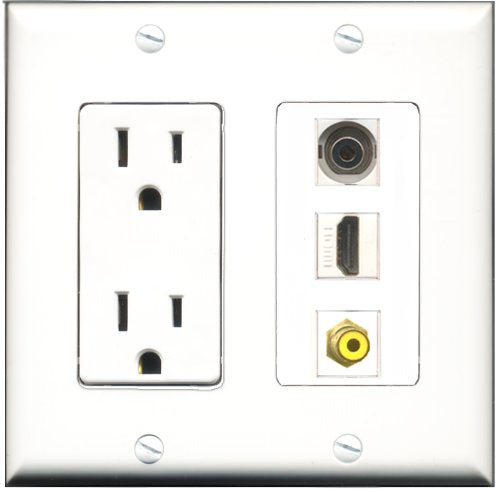 RiteAV - 15 Amp Power Outlet 1 Port HDMI 1 Port RCA Yellow 1 Port 3.5mm Decorative Wall Plate