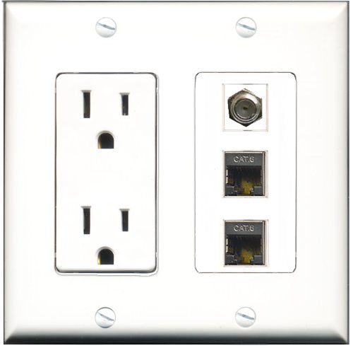 RiteAV - 15 Amp Power Outlet 1 Port Coax 2 Port Shielded Cat6 Ethernet Ethernet Decorative Wall Plate