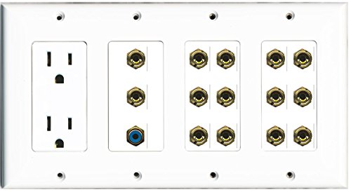 RiteAV - (4 Gang) 15A Power Outlet RCA Blue 14 Banana Wall Plate White