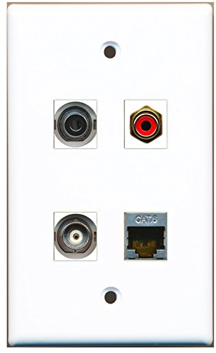 RiteAV - 1 Port RCA Red 1 Port Shielded Cat6 Ethernet 1 Port 3.5mm 1 Port BNC Wall Plate