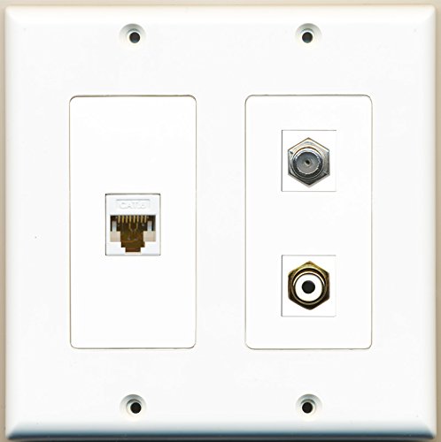 RiteAV - 1 Port RCA White 1 Port Coax Cable TV- F-Type 1 Port Cat6 Ethernet White - 2 Gang Wall Plate
