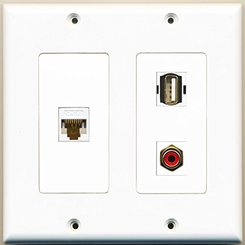 RiteAV - 1 Port RCA Red 1 Port USB A-A 1 Port Cat6 Ethernet White - 2 Gang Wall Plate