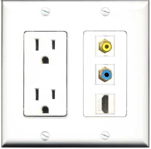 RiteAV - 15 Amp Power Outlet 1 Port HDMI 1 Port RCA Yellow 1 Port RCA Blue Decorative Wall Plate