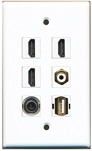 RiteAV - 3 HDMI 1 Port RCA White 1 Port USB A-A 1 Port 3.5mm Wall Plate